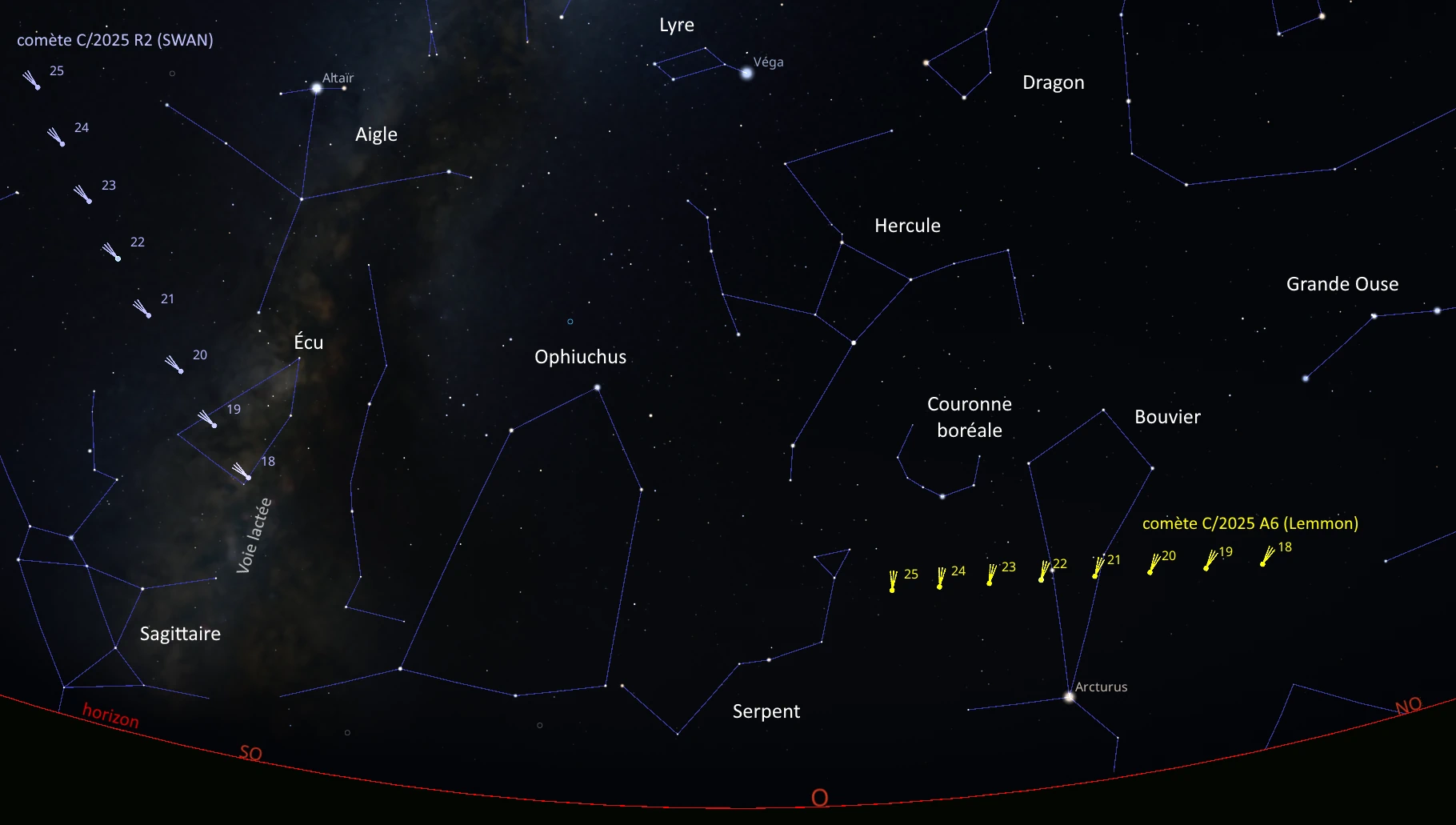 Comètes Lemmon et Swan pour Octobre